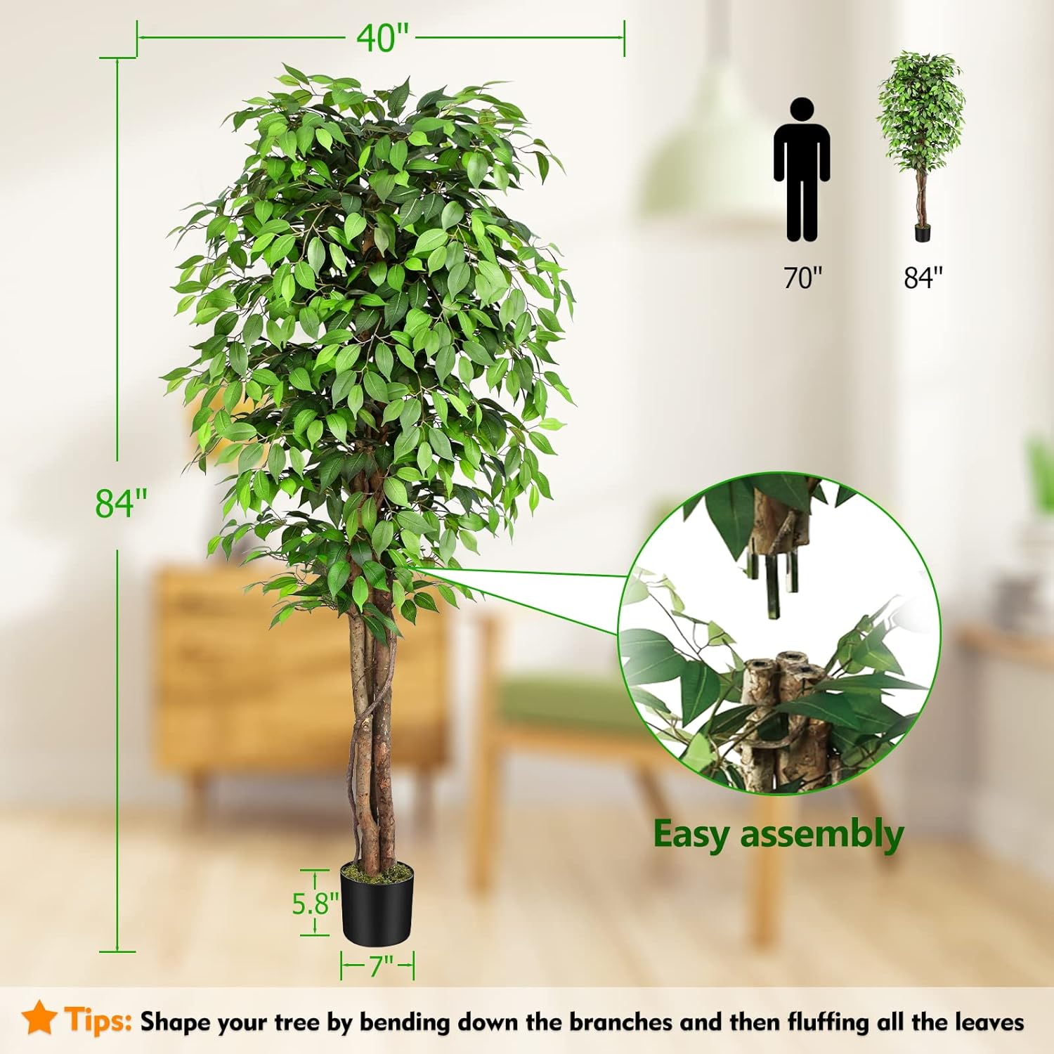 Lifelike Artificial Ficus Tree - Fiddle Leaf Fig recension och pris