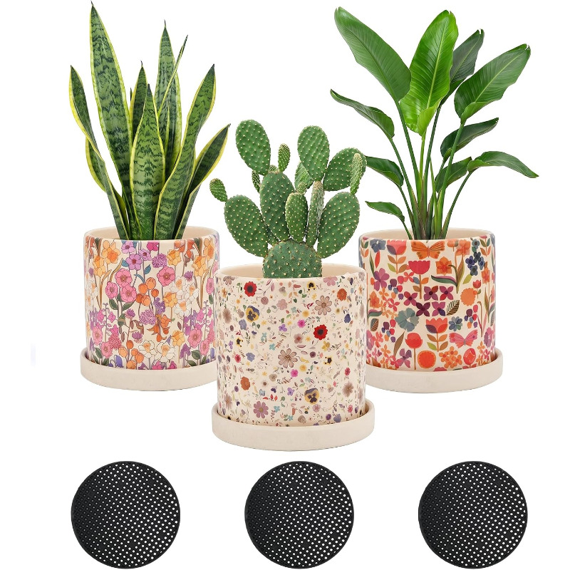 3Pcs Floral Ceramic Planters w - Snake Plant Ceramic recension och pris
