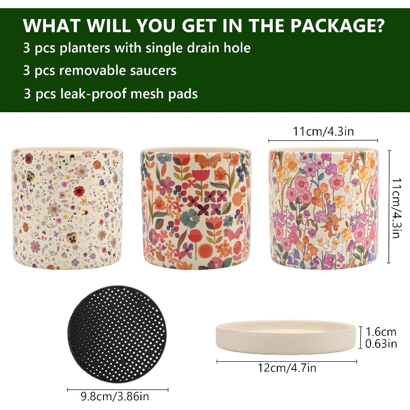 3Pcs Floral Ceramic Planters w - Snake Plant Ceramic recension och pris